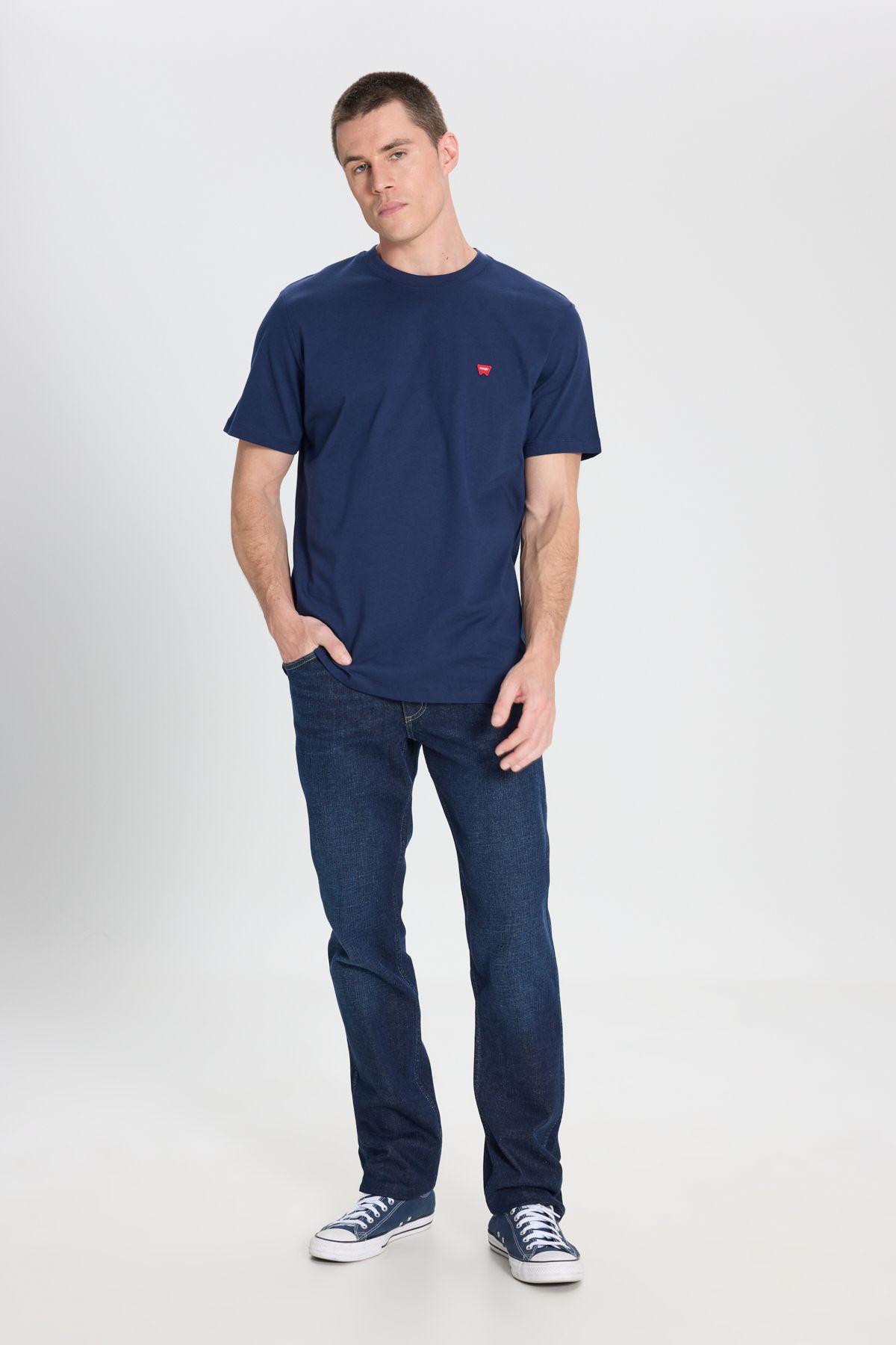 تی شرت آبی مردانه به طور منظم مناسب گردن دوچرخه برش طبیعی 100 ٪ پنبه T shirt Wrangler
