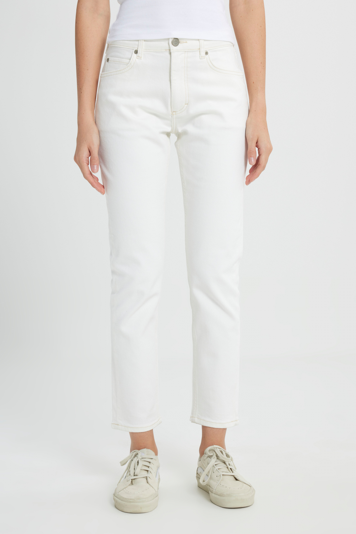 Lee  Slim Fit Dar Kesim Normal Bel Dar Paça %100 Pamuk Rider Kadın Ekru Jean Denim Kot Pantolon - Görsel 4