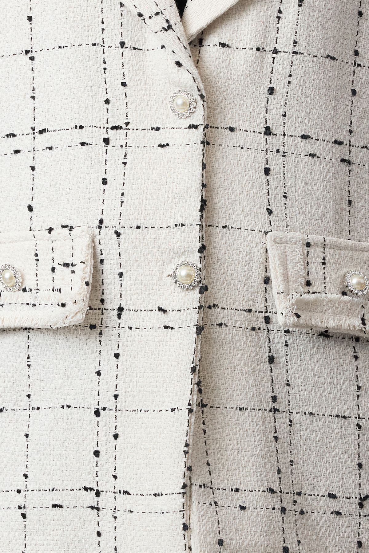 Trendyol Modest-Ecru zseb részletes tweed szőtt mellény TCTAW25YL00007 3