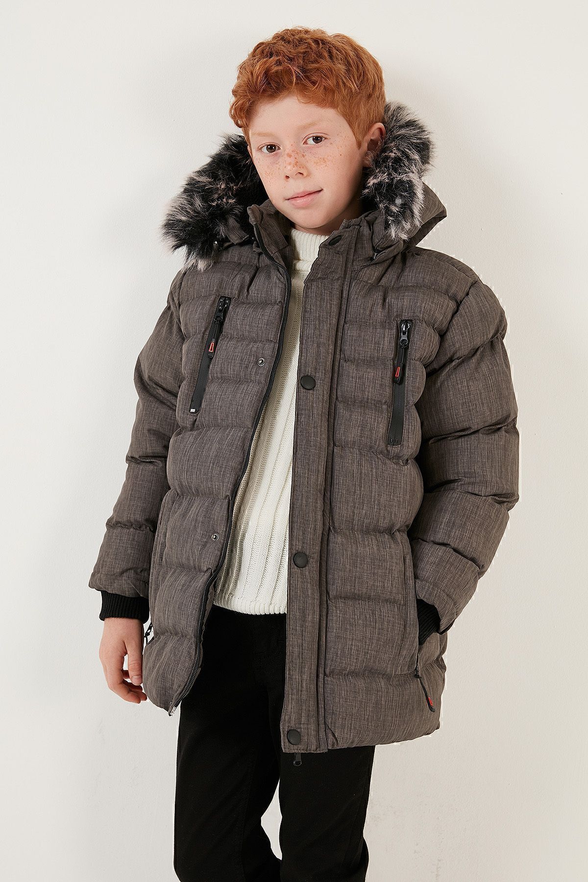 Lela-Plush Lined Removable Hooded Winter Coat with Pockets Boys' Coat 5760024 4