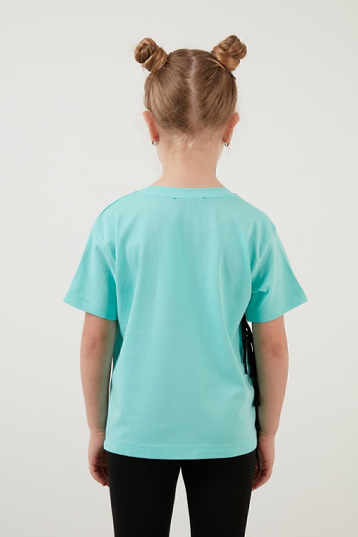 Lela-Tricou cu detaliu cu ciucuri imprimat din bumbac cu decolteu rotund Tricou pentru fete 6211021 6