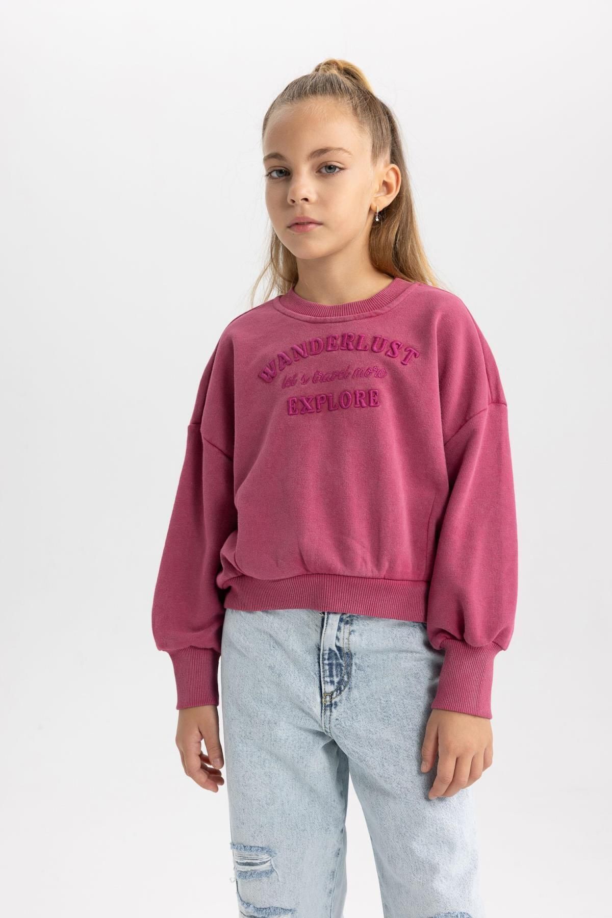 DeFacto-Dívčí oversize Wide Fit mikina s výstřihem a výstřihem A9423A823Wn 7