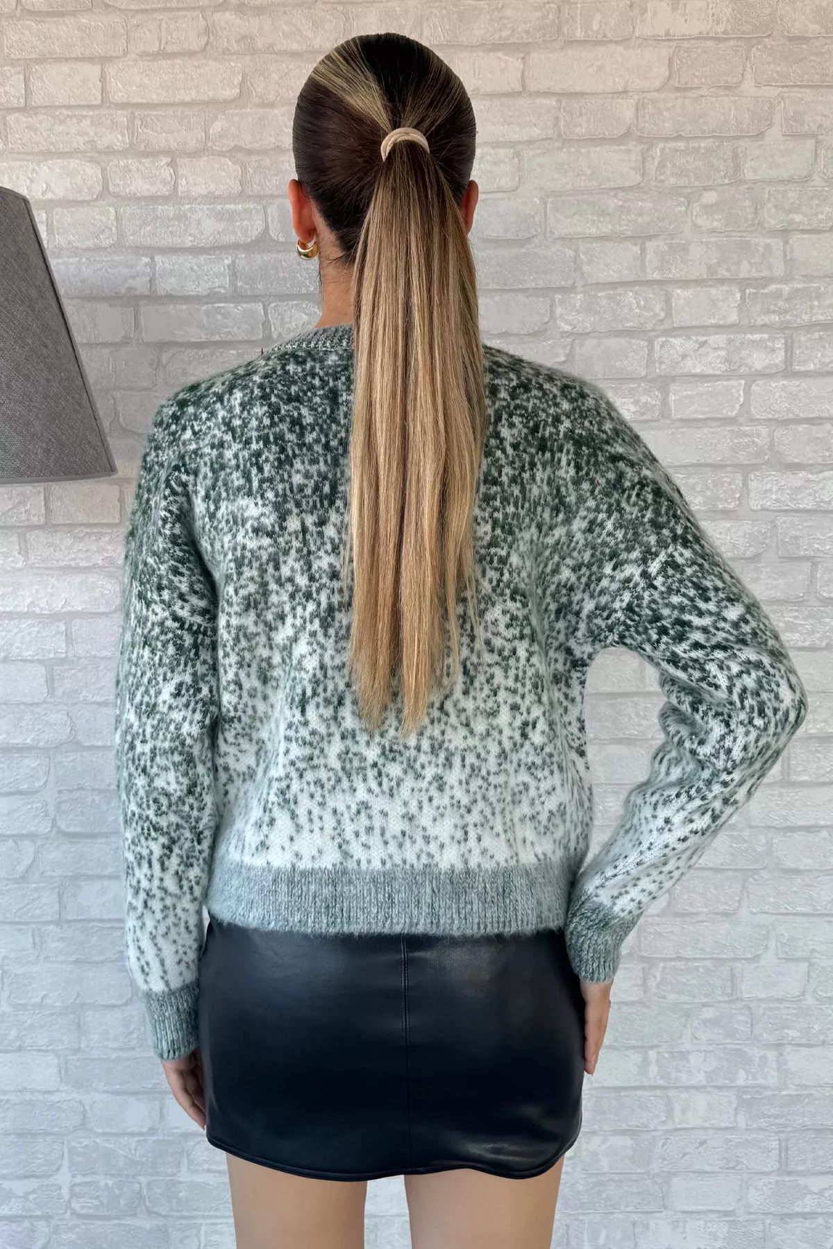 GÜLSELİ-Cardigan de tricotaj cu model verde 4