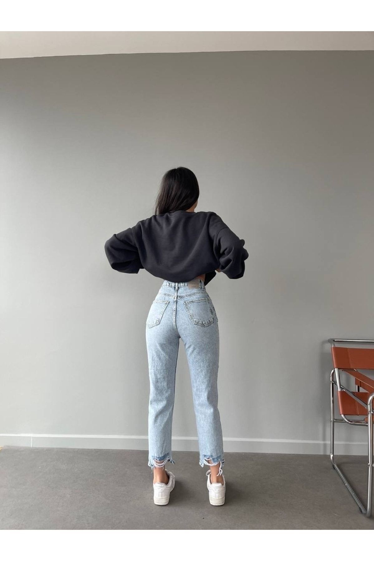 Genel Markalar Yırtık Detay Mom Jeans görsel 2