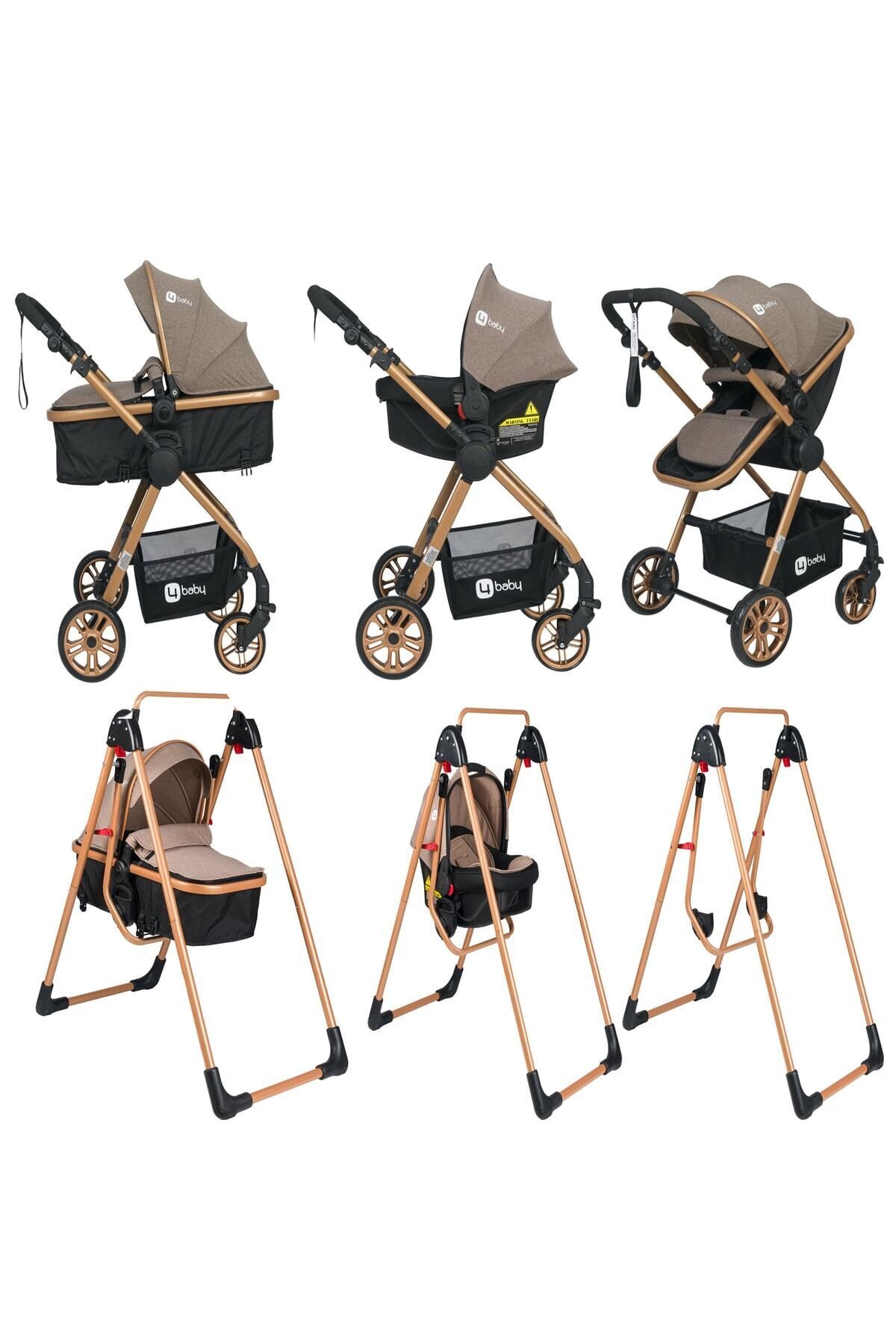 4 Baby 4 Parça Salıncaklı Travel Esse Model Gold Bebek Arabası Antrasit Yağmurluk Hediyeli fotoğrafı 2 (önizleme)