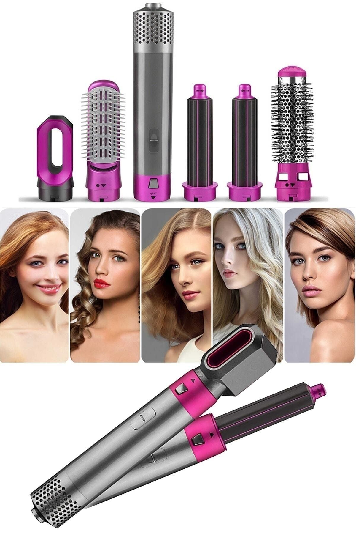 Resim Dempower Dp-36 Elektrikli Fırça Seti 5 Başlık ile Dalga Yapma Özelliği Gri 