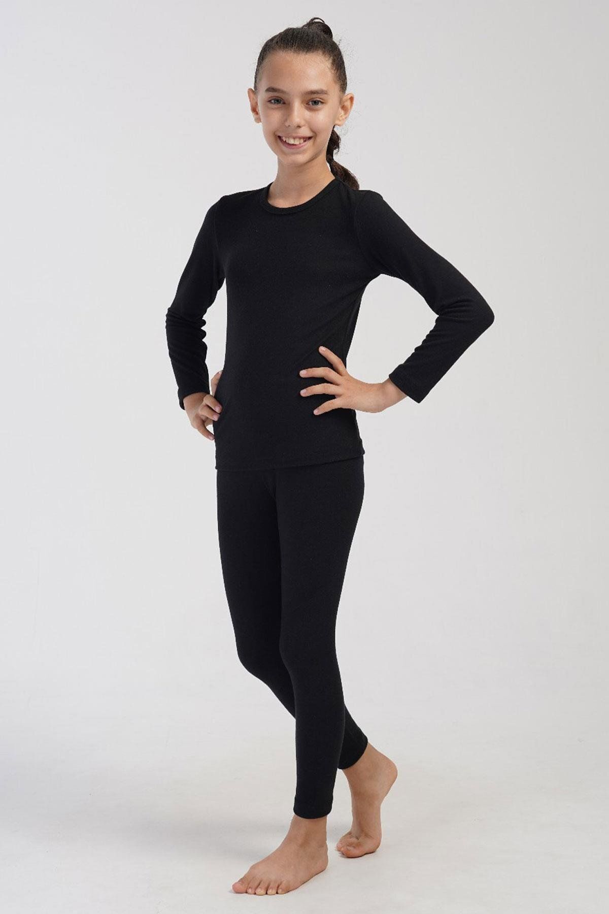 C&City Costum Termic Negru Pentru Fete - Mânecă Lungă, Decolteu 405161 Unisex - 11–12 years