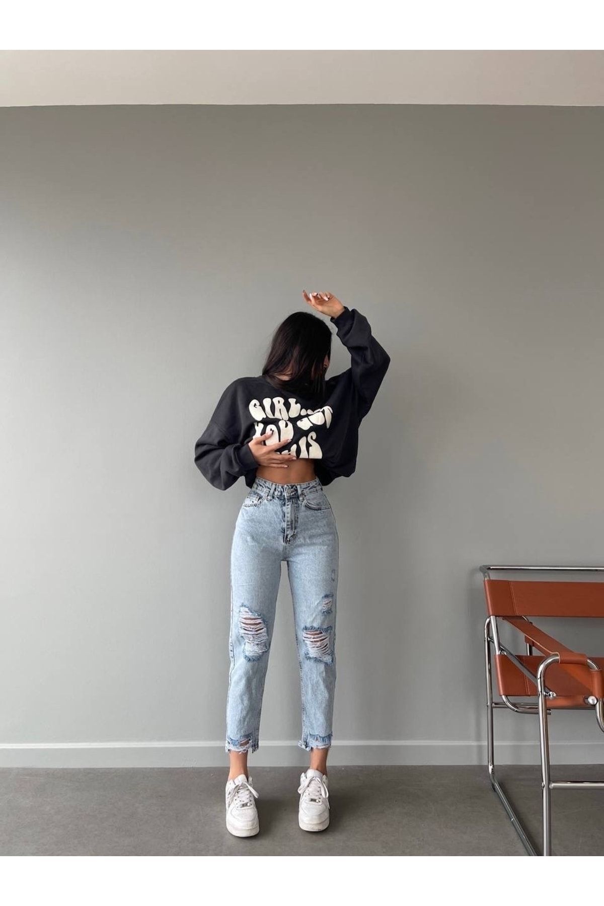 Genel Markalar Yırtık Detay Mom Jeans görsel 3