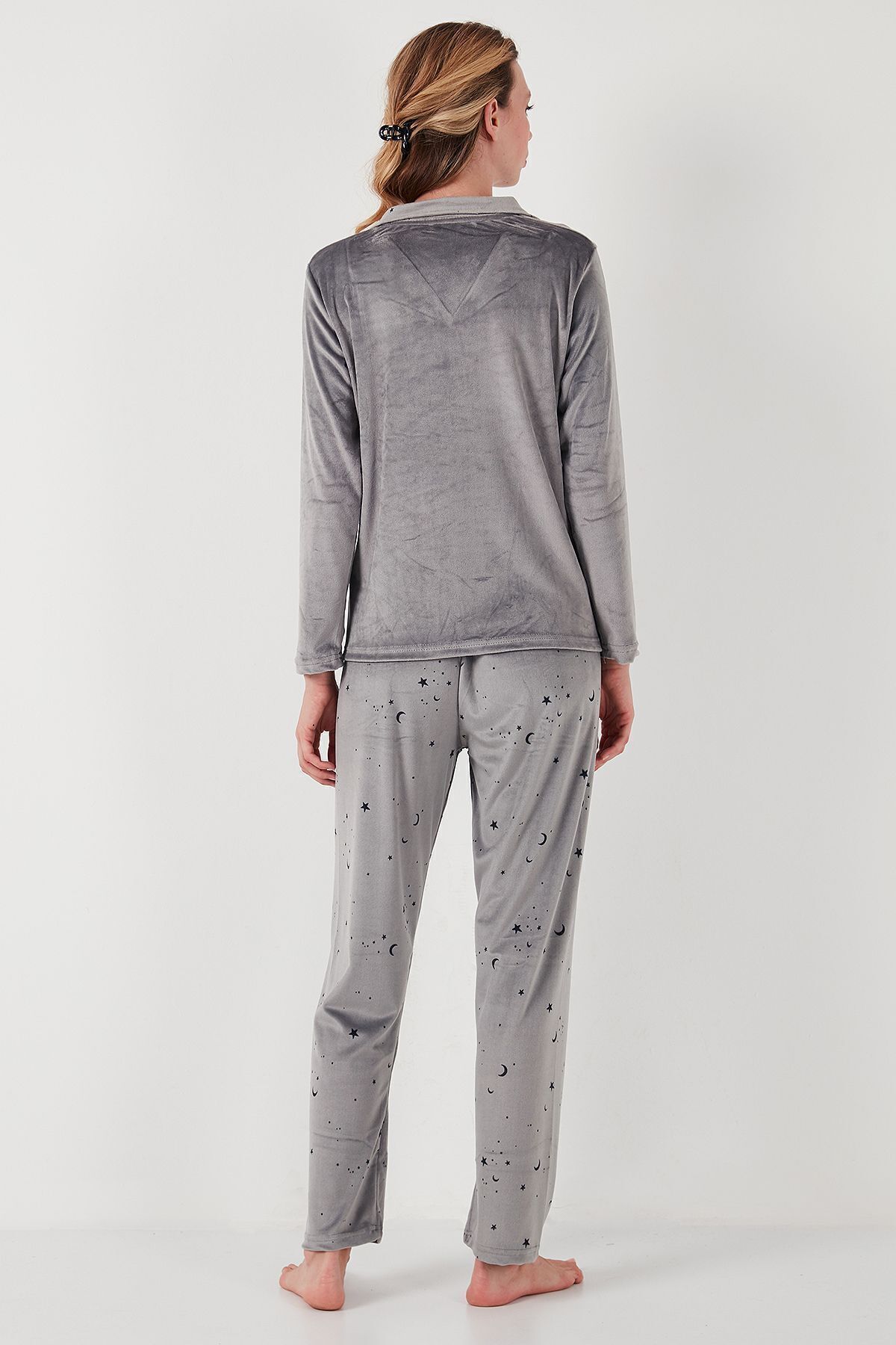 Lela-Shiny Patterned Regular Fit Velvet Pajama Set - 65713311 8