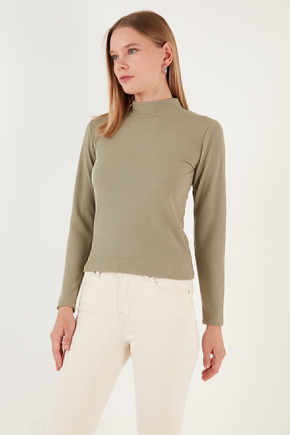 Lela-Ribbed Flexible Slim Fit Half Turtleneck Sweater 5865344 2