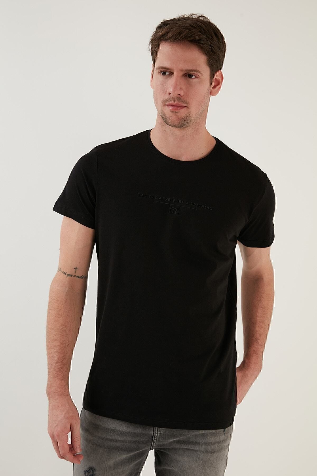 Text Printed Crew Neck 100% Coton Slim Fit Basic T شرت تی شرت مردانه 541 tactical Buratti