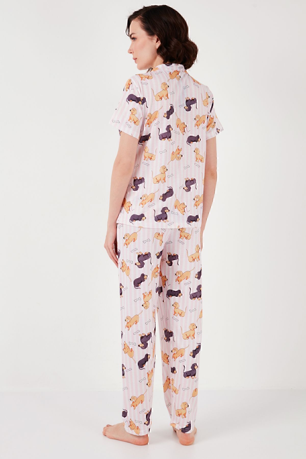 Lela-Set pijama cu model regular fit - mânecă scurtă, guler cămașă, talie elastica6571010 5