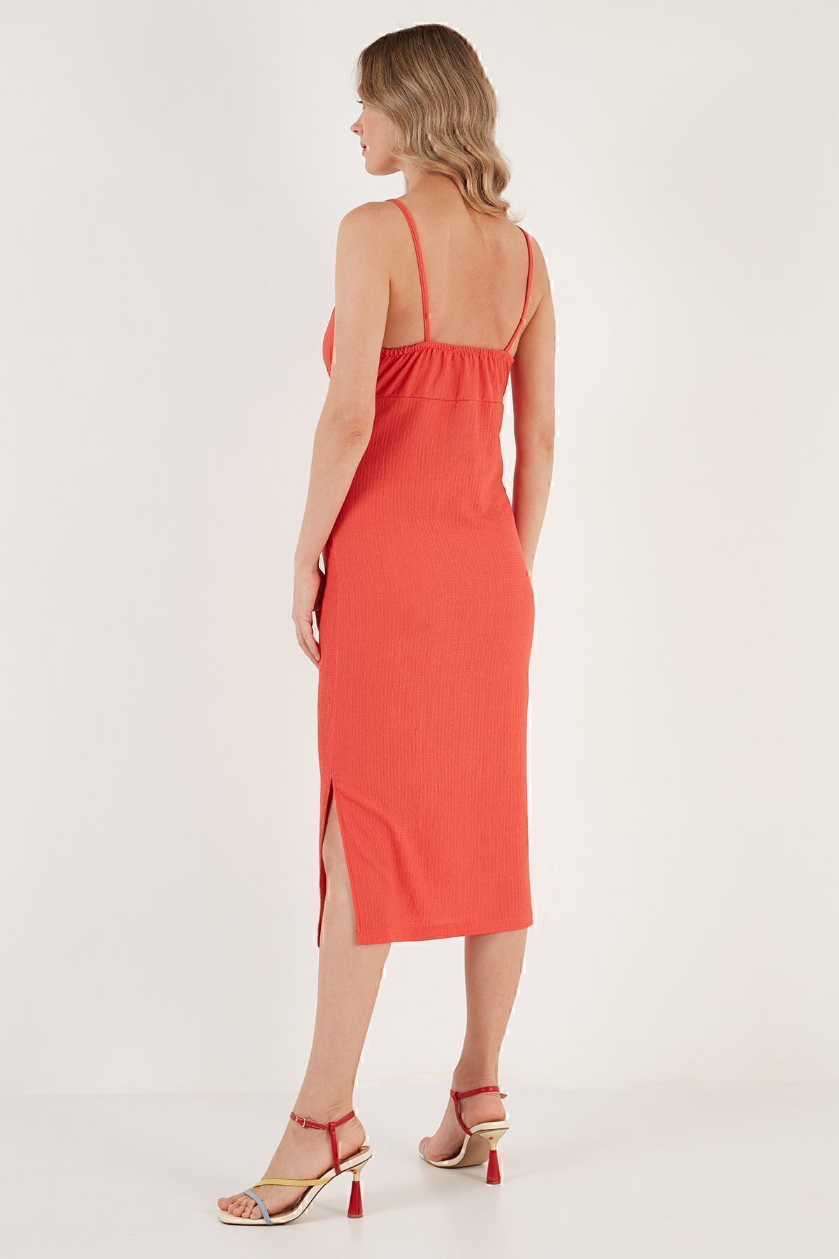 Lela-Rochie midi cu bretele adunate în față cu fante rochie5865362 5
