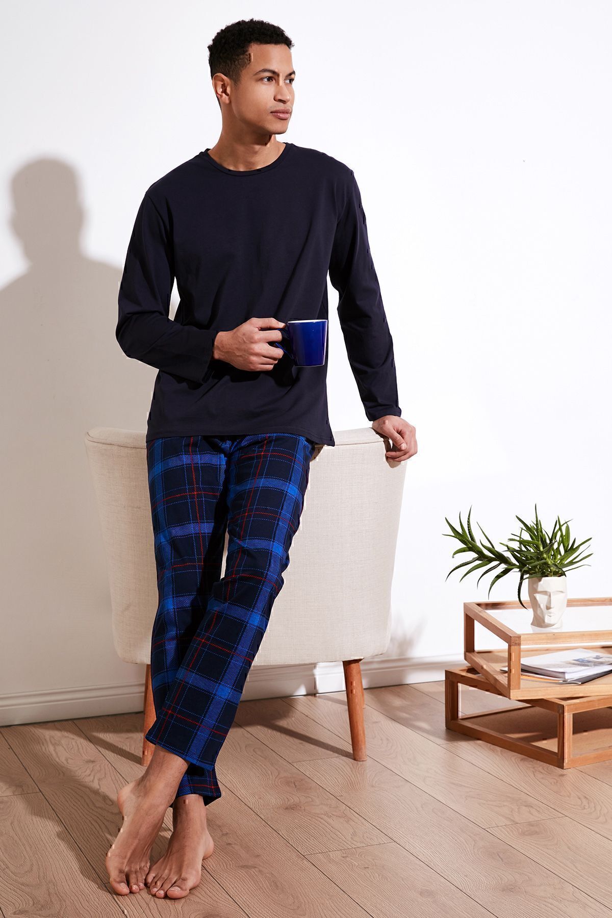 Buratti Set De Pijamale Cu Mânecă Lungă, Bumbac În Carouri, Cu Tăiere Obișnuită, Set De Pijamale Pentru Bărbați Masculin - S