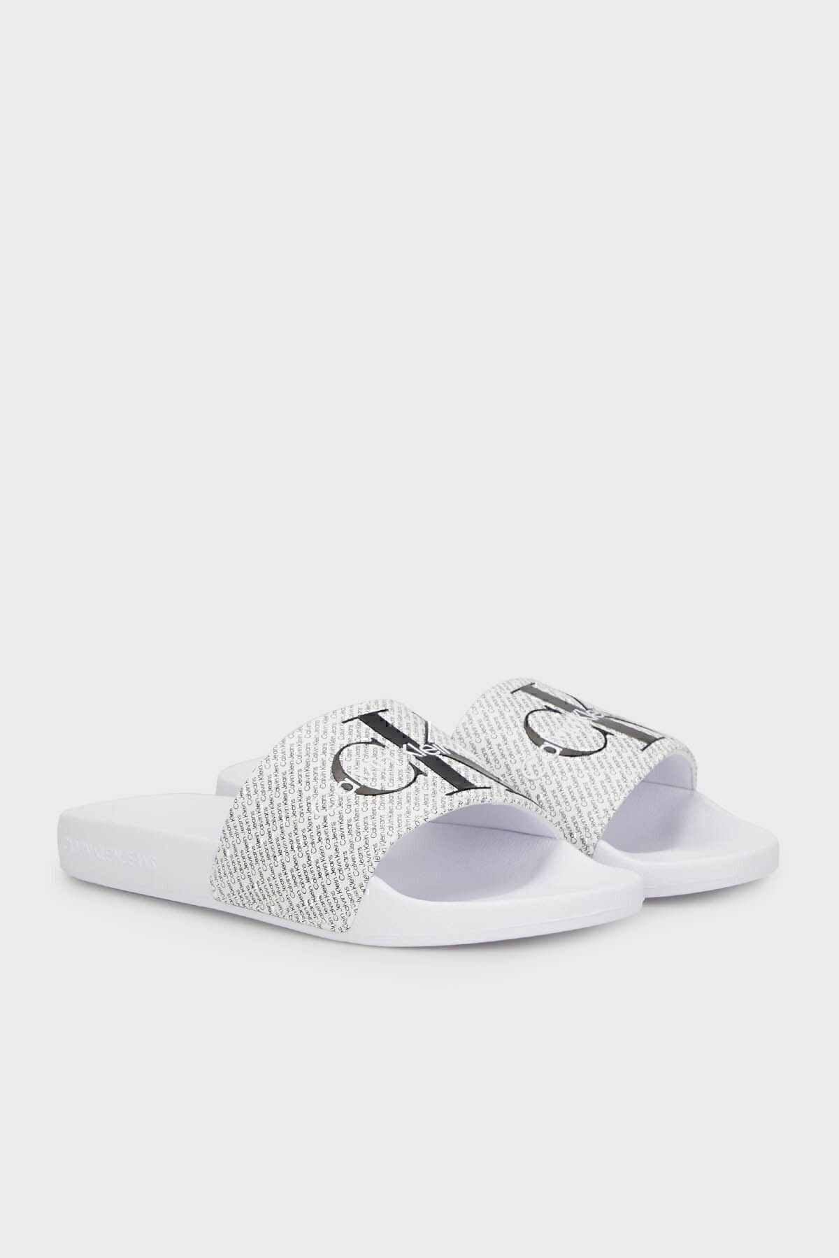 دمپایی سفید زنانه مسطح با آرم YW0YW0140701W SLIPPER YW0YW01407 01W Calvin Klein