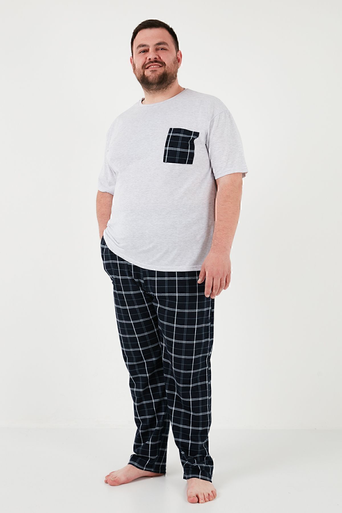 بوراتی ست لباس خواب مردانه سایز بزرگ نخی معمولی 6572002B