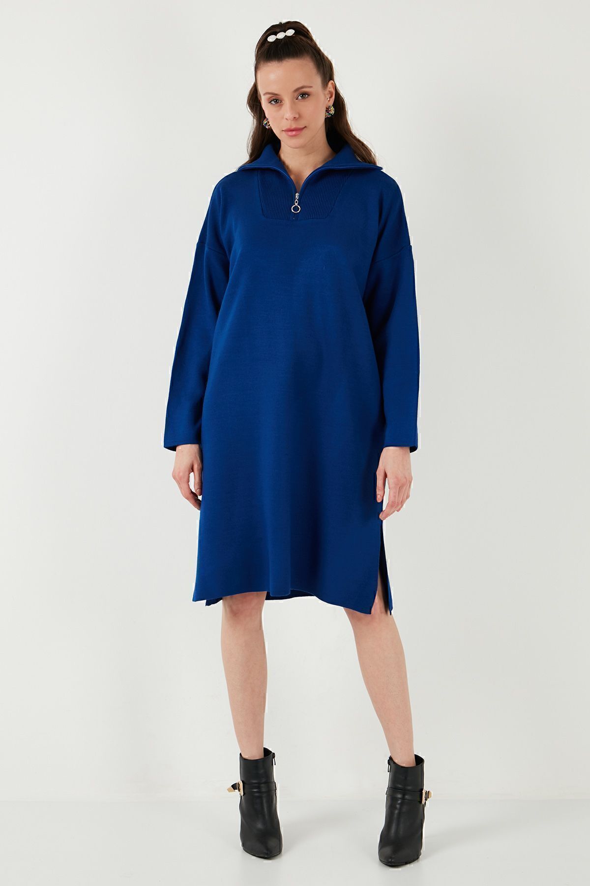 Lela-Knitwear Dress - Half Zipper and Slit 4615213 4