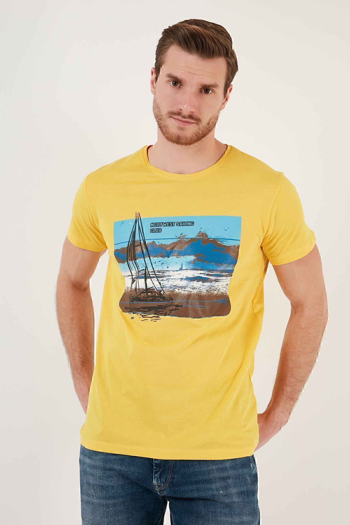 بوراتی تی شرت مردانه طرح 100% پنبه یقه گرد طرح اسلیم فیت کد 541YELKEN24