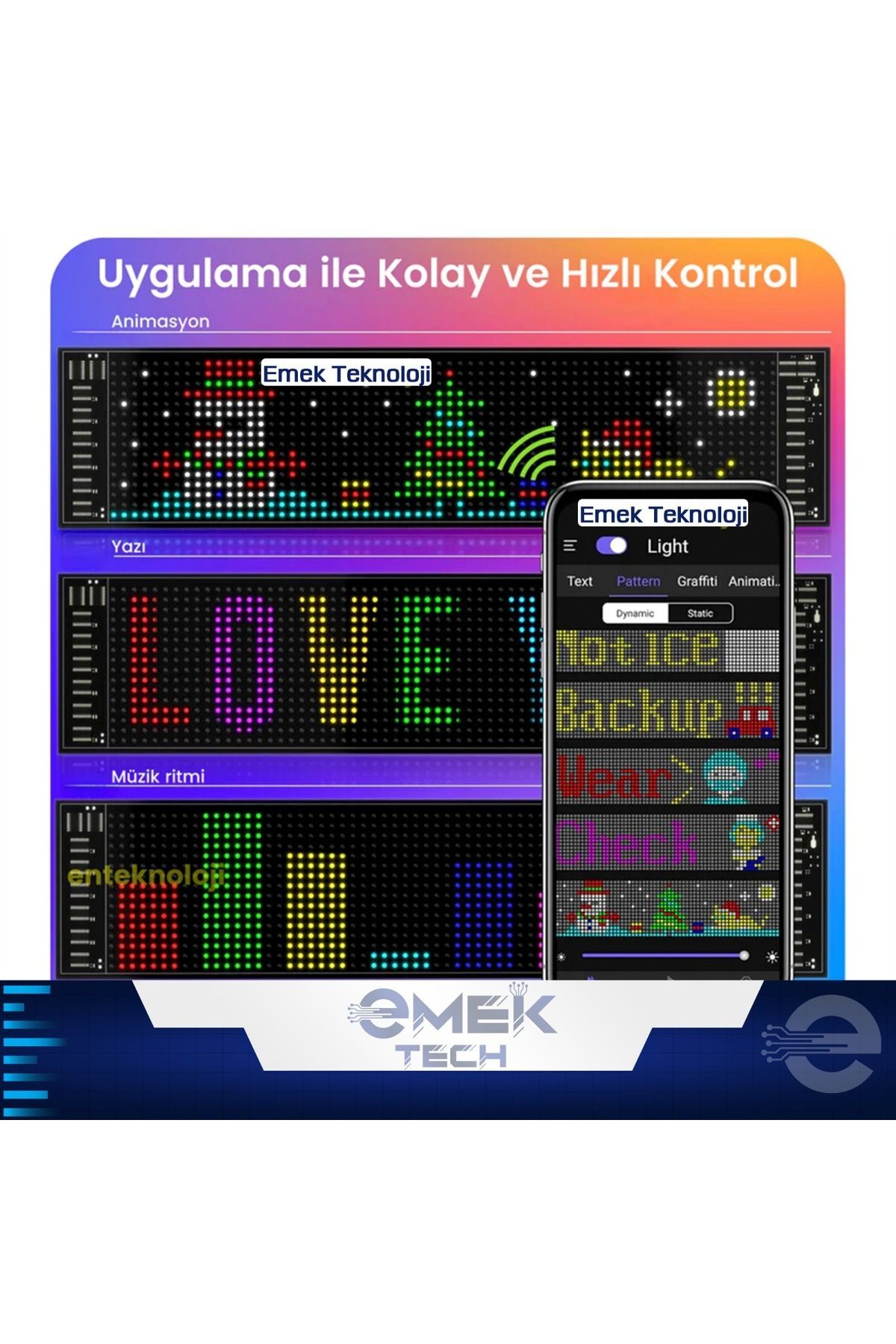 Kişiselleştirilebilir Mesaj ve Görsel Düzenleme Özellikli Esnek ve Yapışkan LED Araç Ekranı 64*16 CM