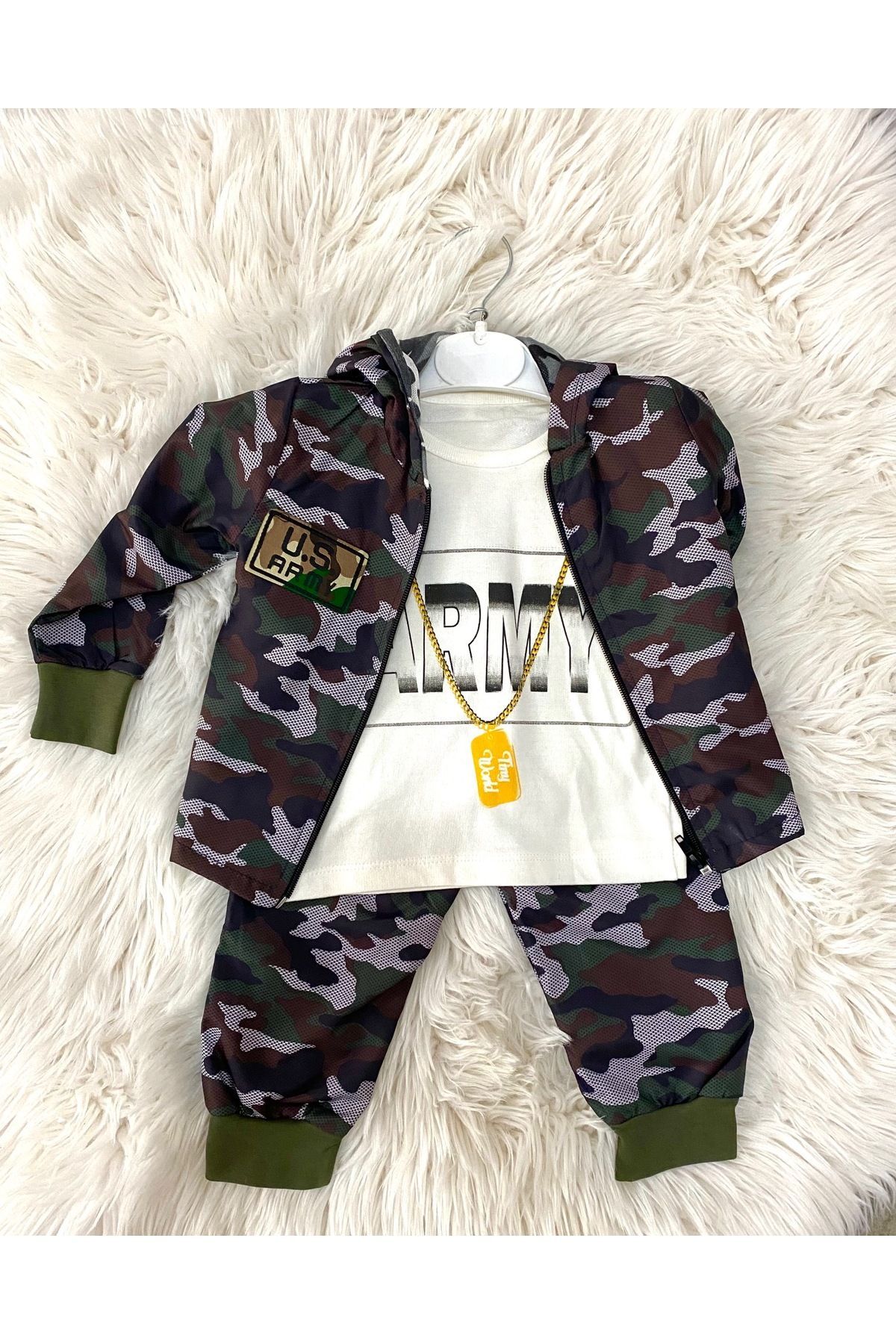 Tiny World-Army Camouflage Pattern Raincoat Fabric Tracksuit Set 1