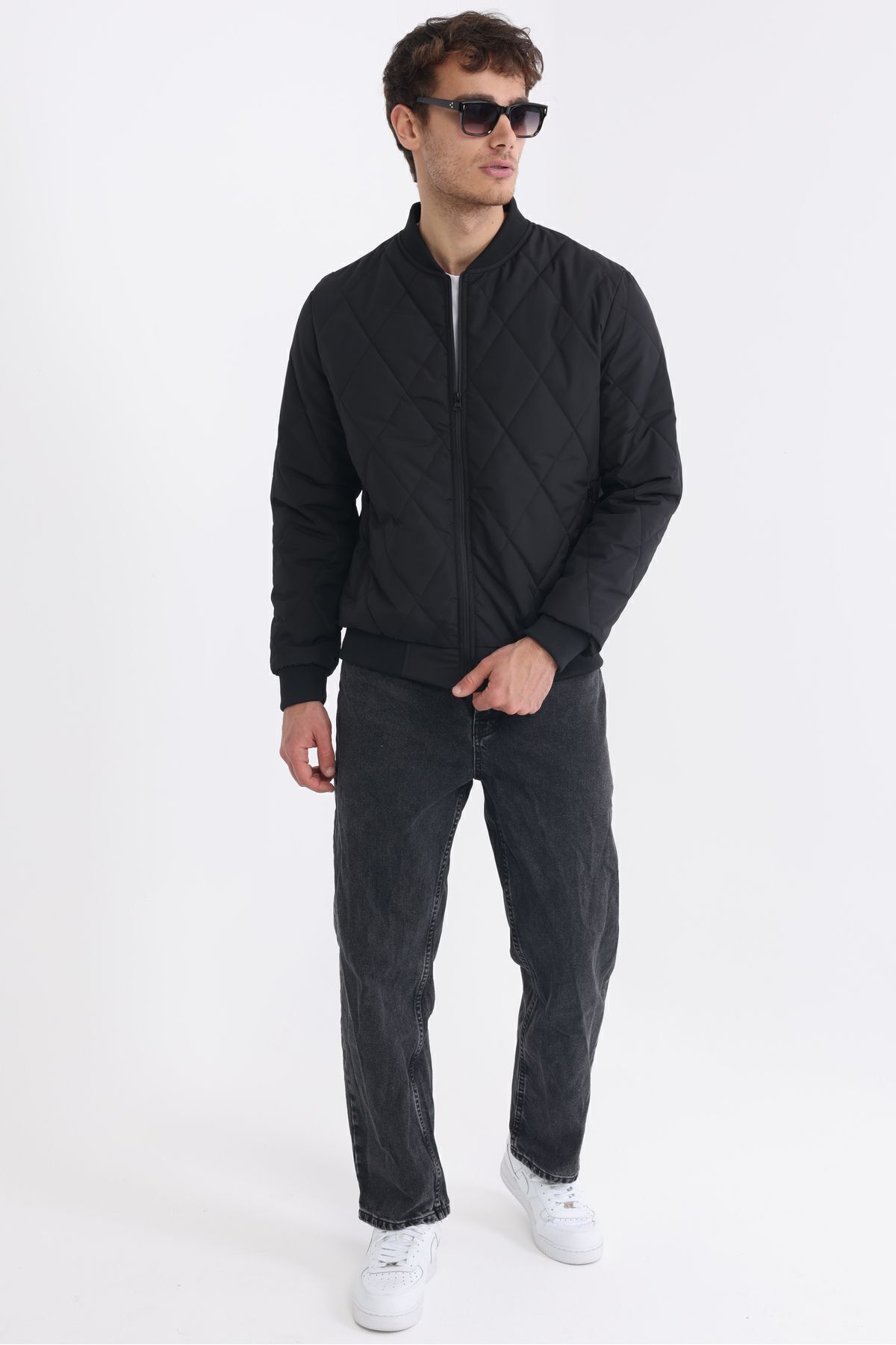 D1fference-Men's Black Lined Windproof Hooded Lightweight Seasonal Jacket 4
