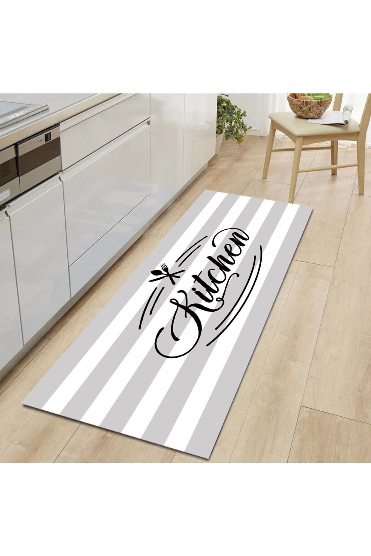 Anti-Slip Base Stainproof Washable Kitchen Grey White Fame Kitchen Rug