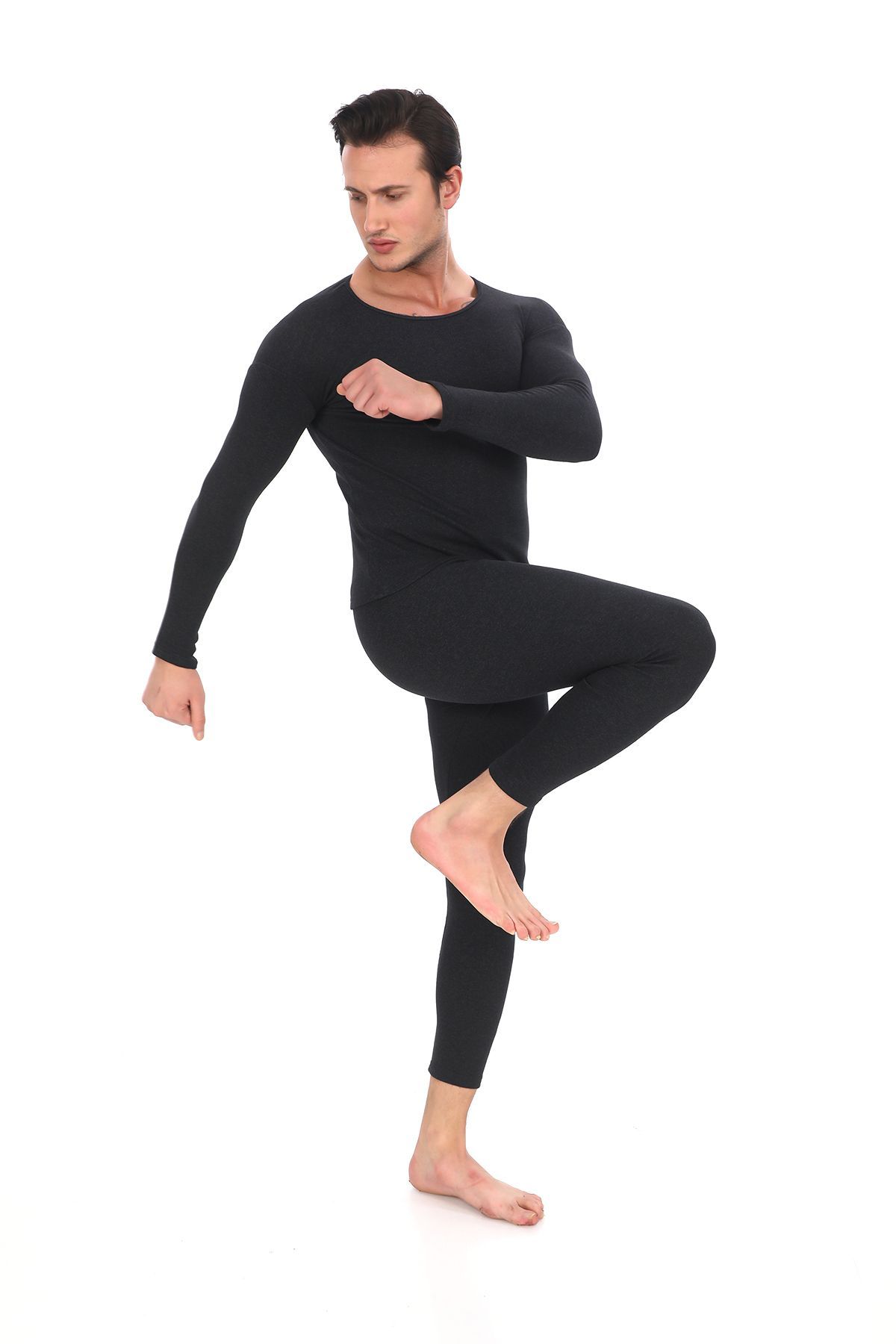 SAUNA SUIT-Set termic de iarnă unisex antracit - Tricou și jambiere interioare din bumbac care păstrează căldura 7