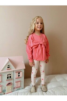 zeyelababy Kız Çocuk Fiyonklu Sweatshirt Taytlı Takım