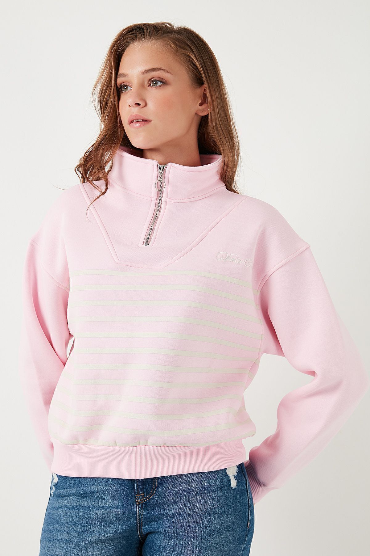 Lela-Oversize Stretch Sweat - Μισό φερμουάρ, Stand Collar SWEAT 5865883 5