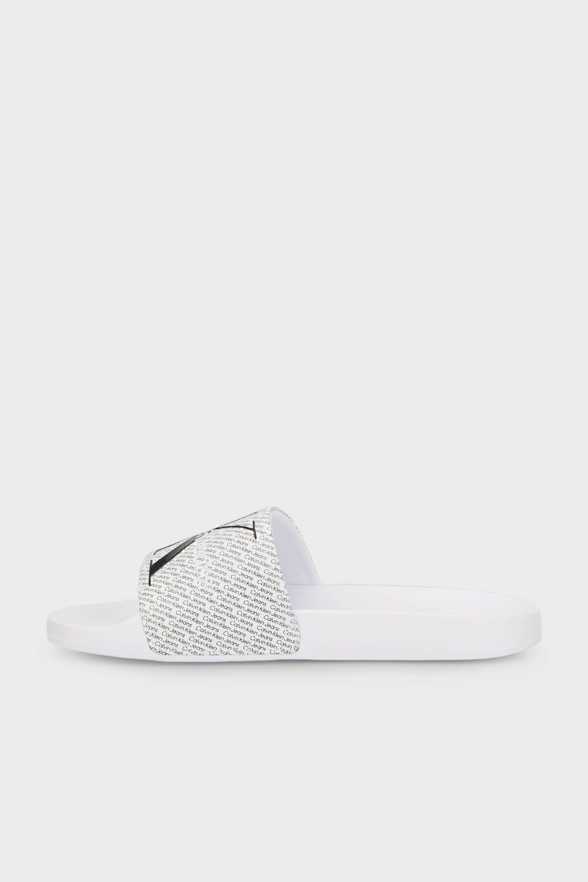 دمپایی سفید زنانه مسطح با آرم YW0YW0140701W SLIPPER YW0YW01407 01W Calvin Klein