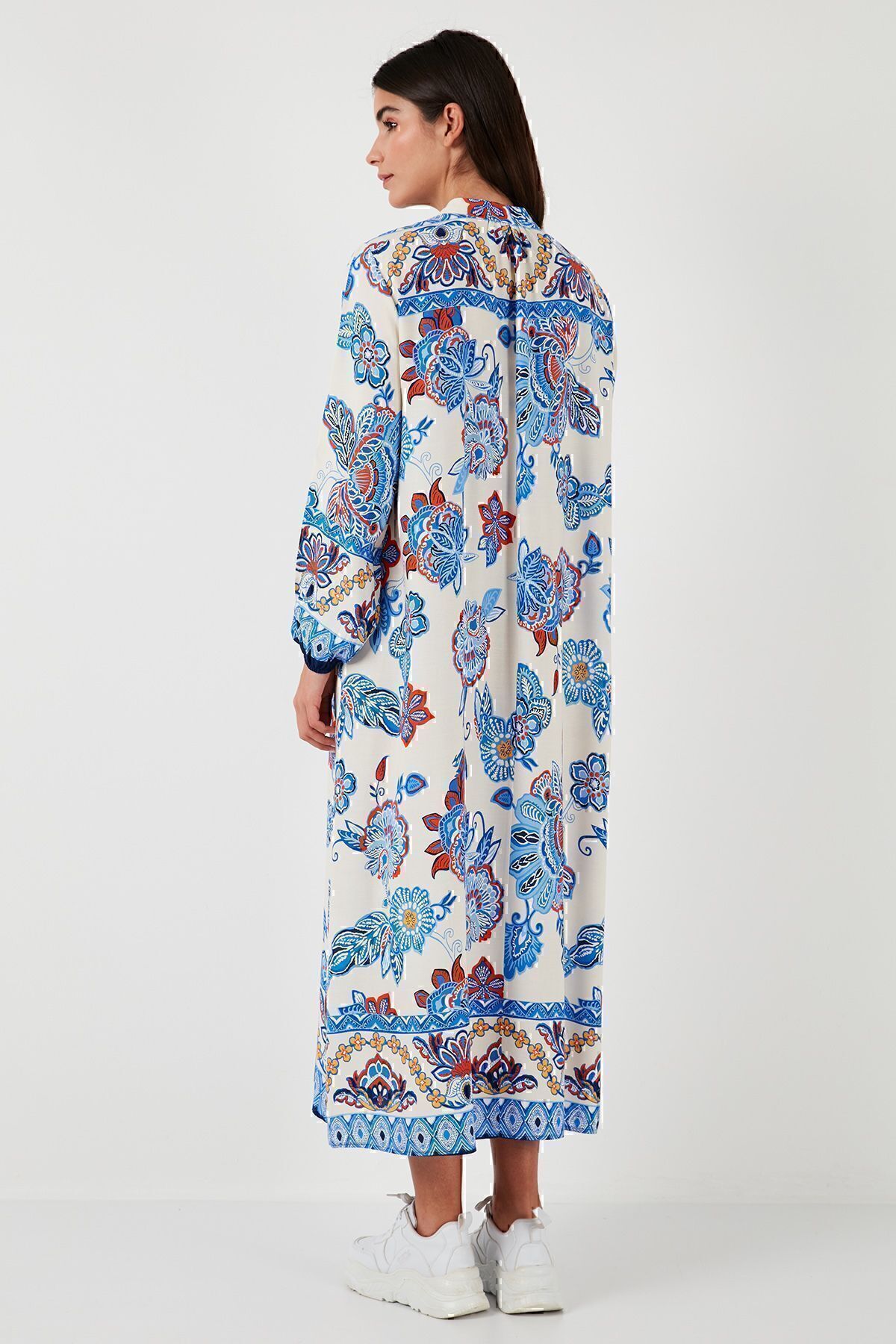 Lela-Modest Patterned Regular Fit Tied V-Neck Maxi Dress 611el510 5