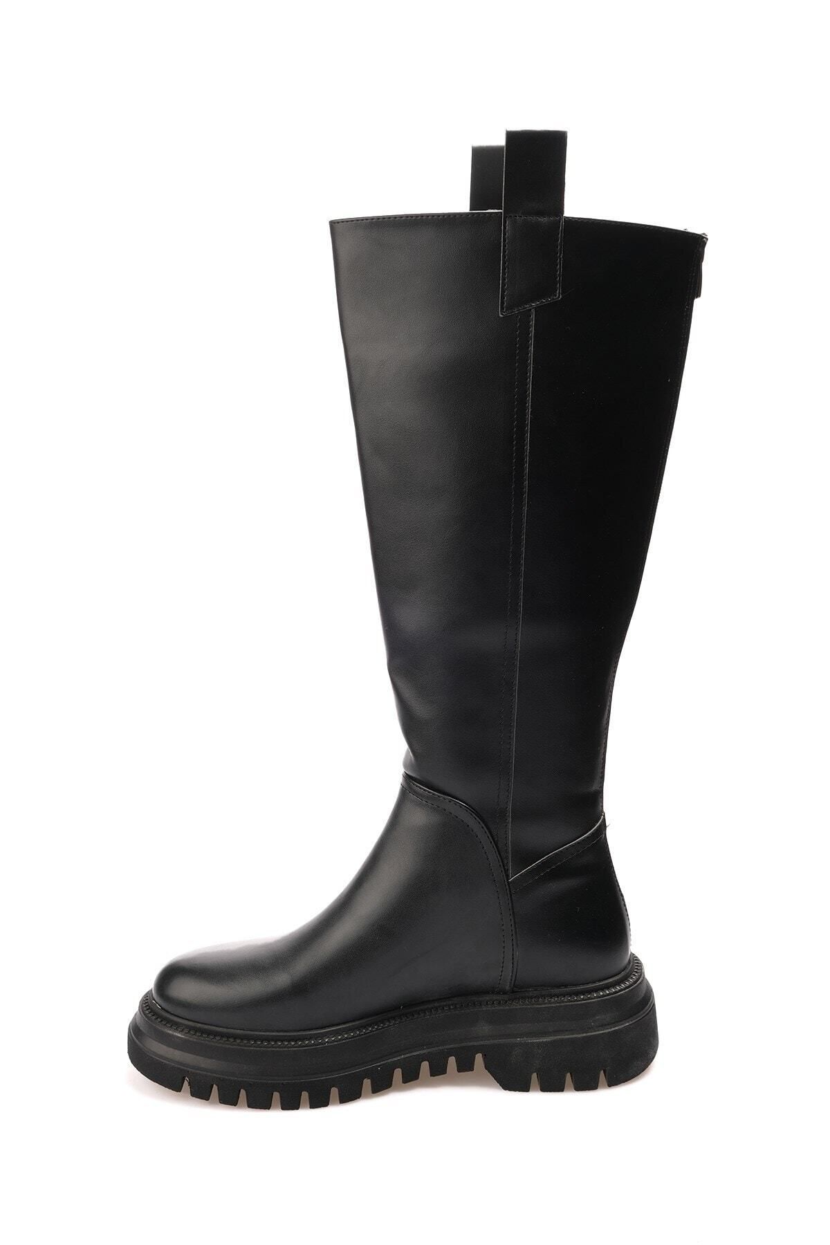 Mio Gusto-Schwarze, pelzgefütterte Damenstiefel aus Leder mit Reißverschluss hinten 4