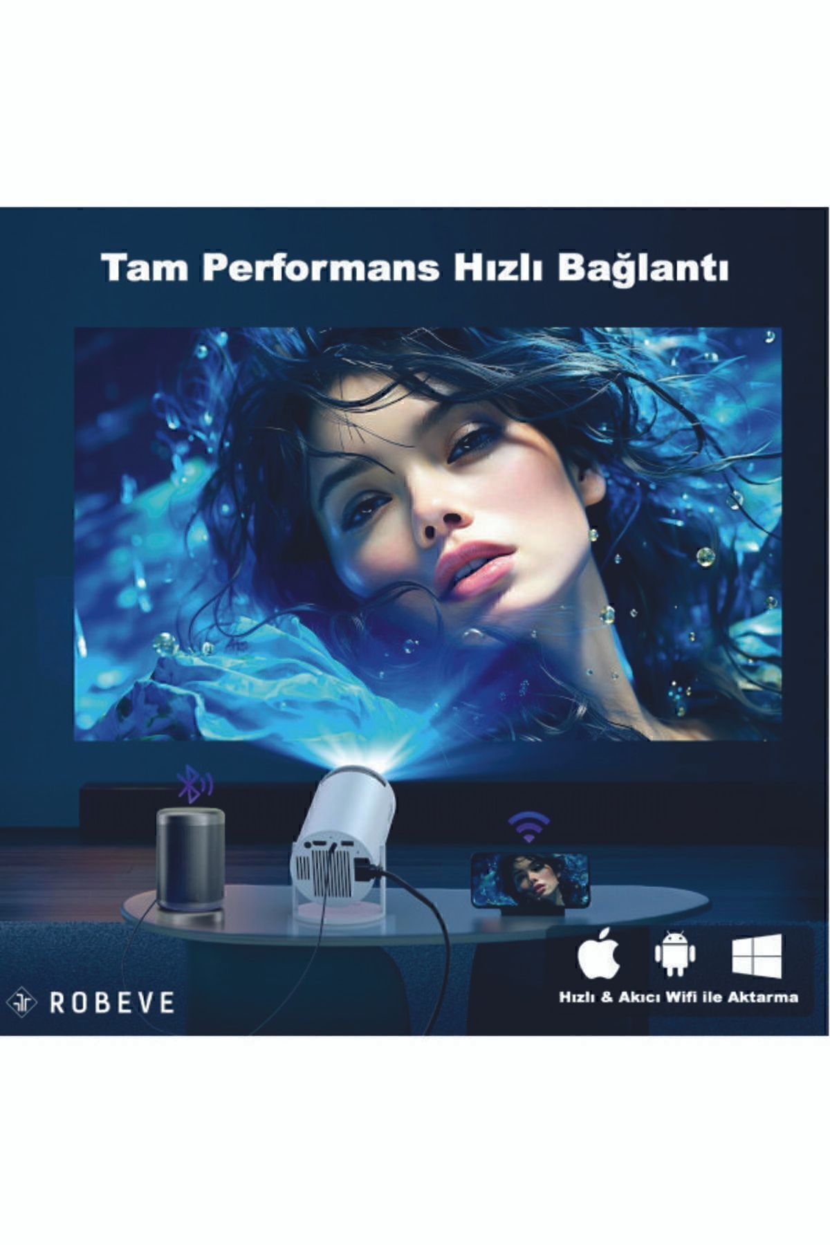 Taşınabilir Sinema Projektörü 1280 * 720p Ev Sineması Bluetooth Android 11