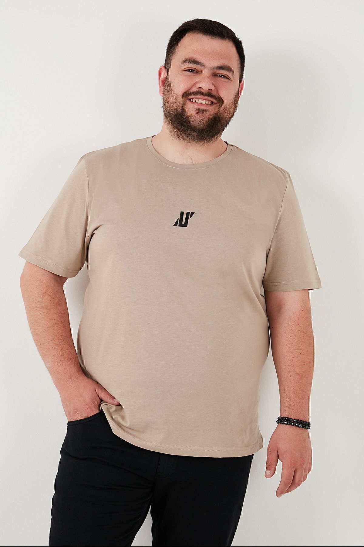 بوراتی تی شرت مردانه سایز بزرگ طرح یقه گرد نخی معمولی کد ۵۹۰۲۷۵۳B