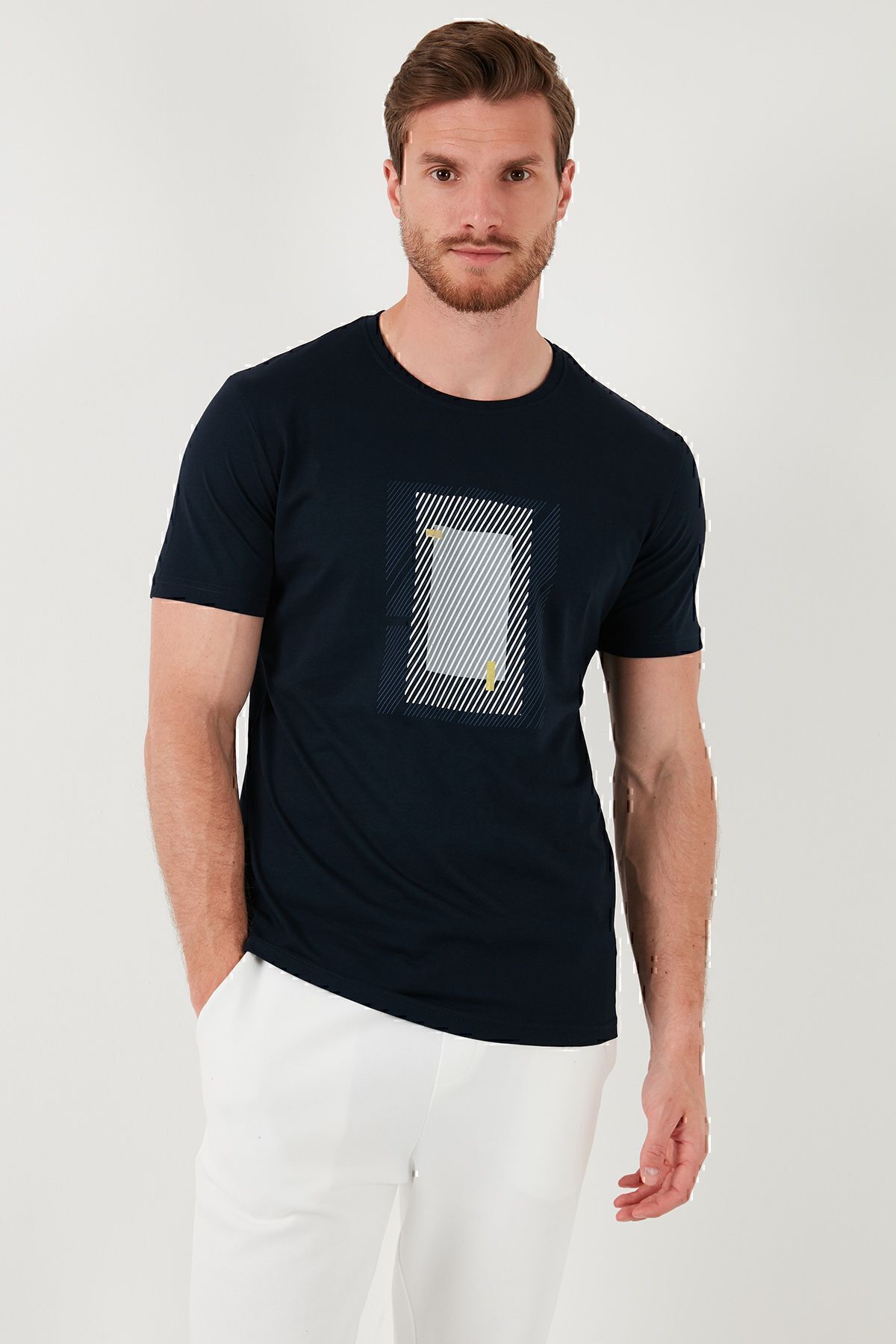 تیشرت مردانه آبی سرمه ای بوراتی | 646R7930 اورجینال - تصویر 3