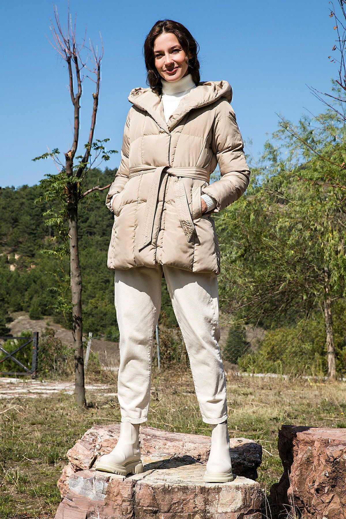 Lela-Pocketed Belted Hooded Regular Fit Winter Puffer Coat COAT 55650154 2
