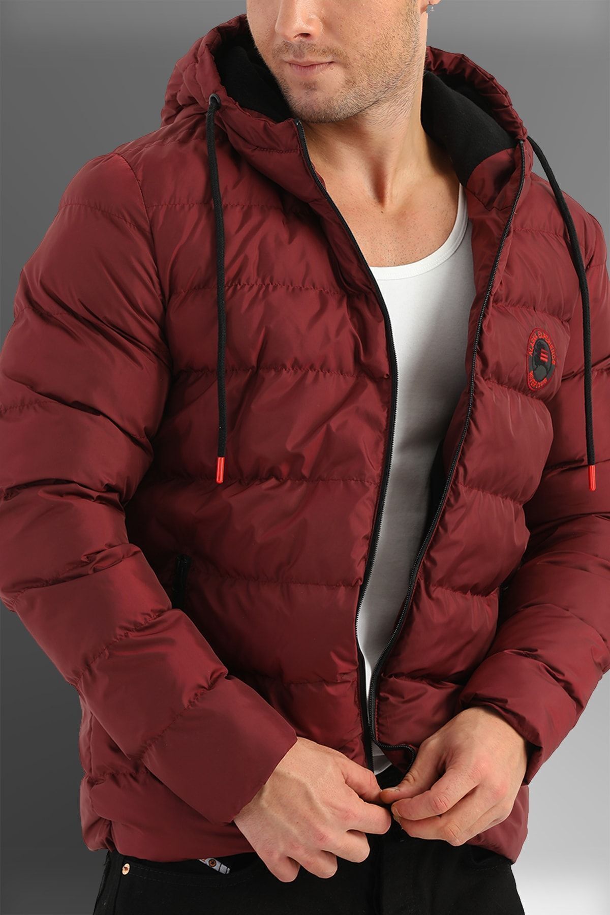 D1fference-Herren-Winter-Pufferjacke aus rotem Fleece mit wasser- und winddichter Kapuze 6