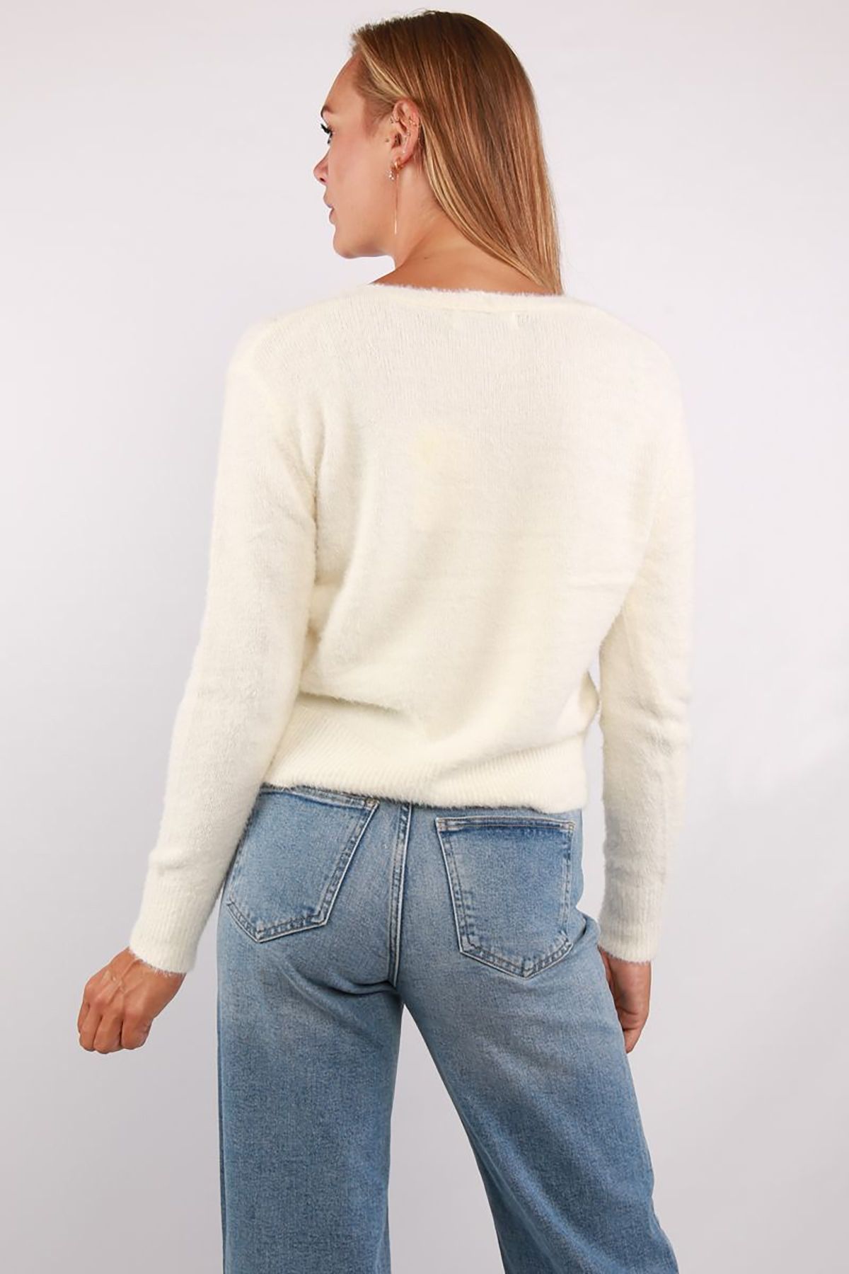 ONLY-Onlella V-Neck Long Sleeve Women's Knitted Sweater - Ecru 15259562 4