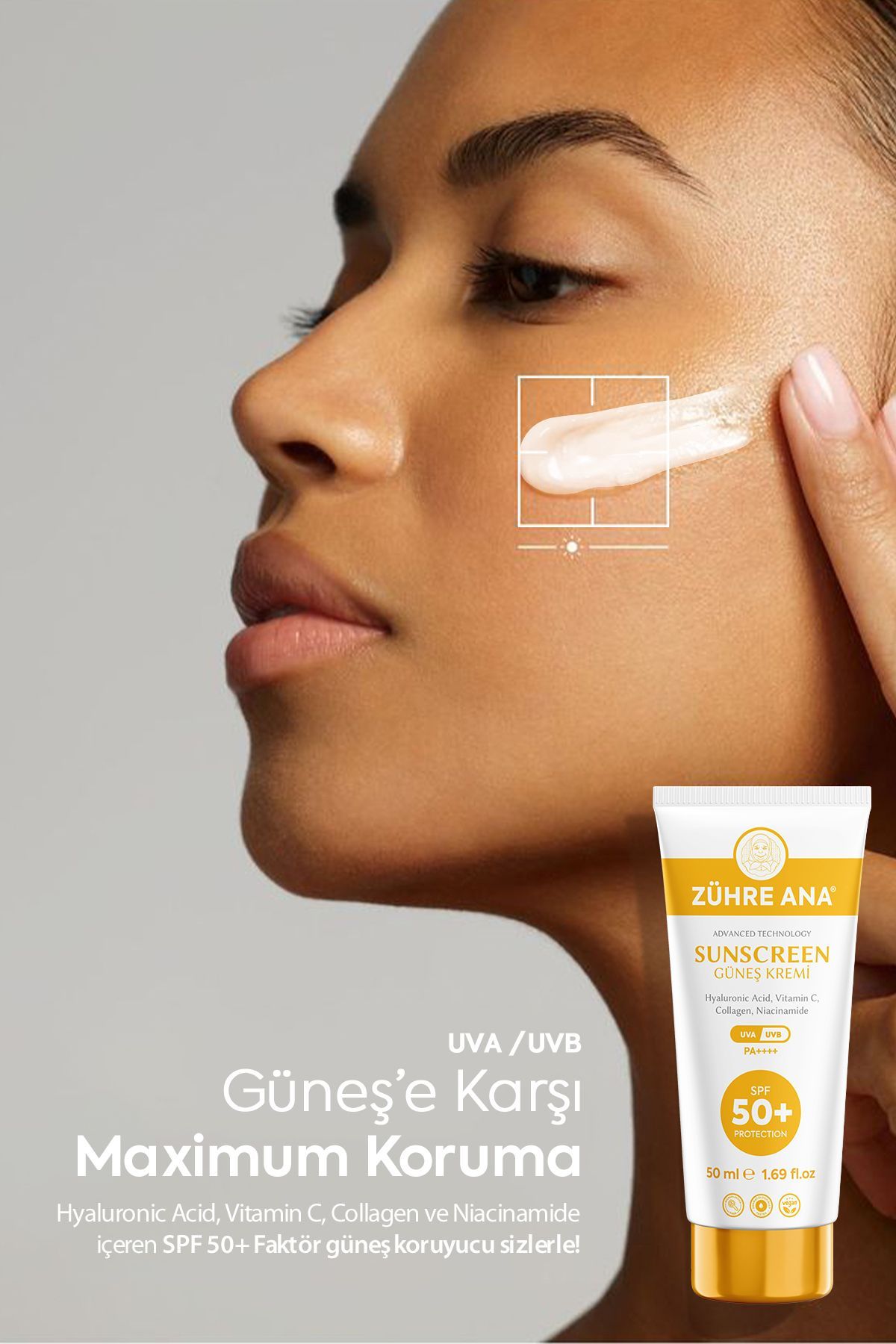 کرم ضد آفتاب SPF 50+ UVA UVB ضد لک با محافظت بالا و اثر مرطوب کنندگی 50 میلی لیتر Zühre Ana