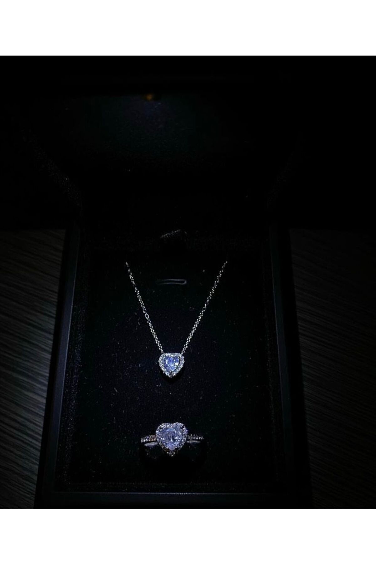 shop Işıklı kutuda kalp kolye ayarlanabilir yüzük seti sevgililer günü,doğum günü hediyesi