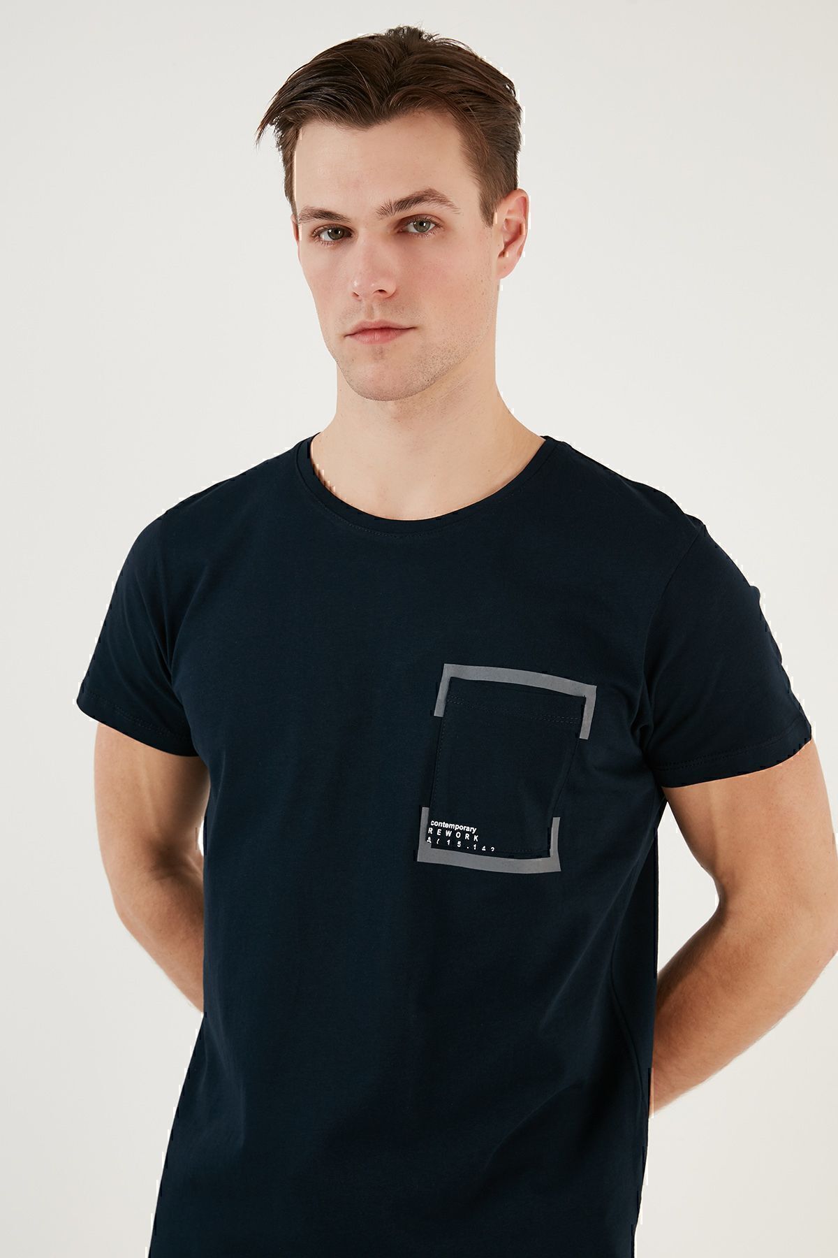 تیشرت مردانه آبی سرمه ای بوراتی | 541REWORK اورجینال - تصویر 4