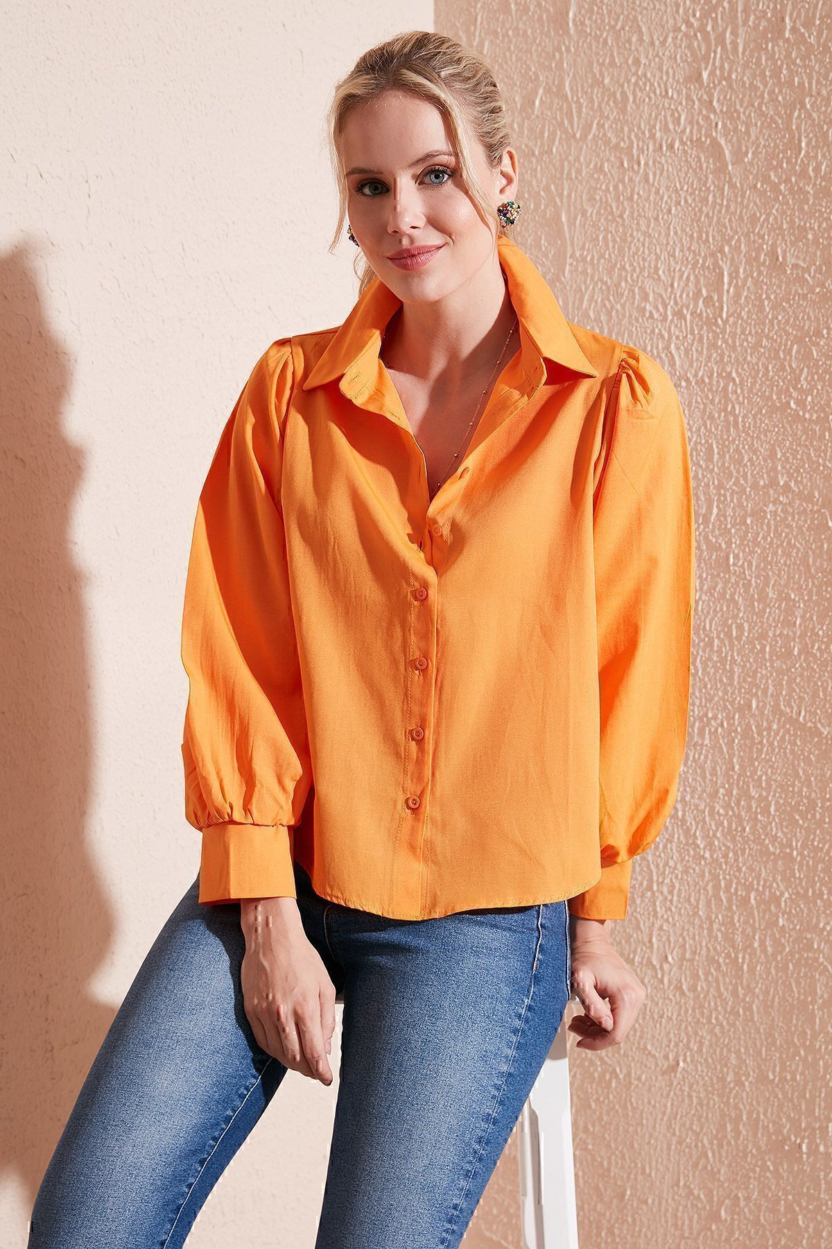 Regular Fit Balloon Sleeve Poplin Shirt SHIRT 611GO0153