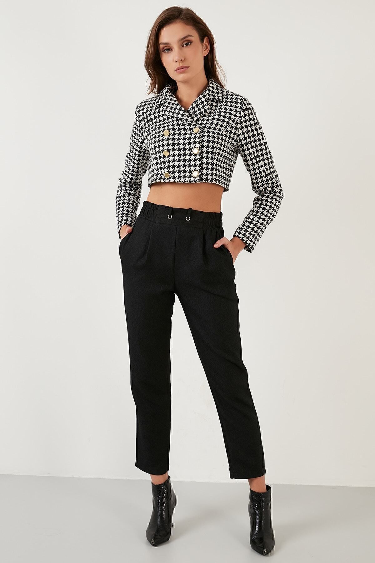 Lela-Houndstooth Patterned Buttoned Slim Fit Crop Jacket Jacket 611c007 3