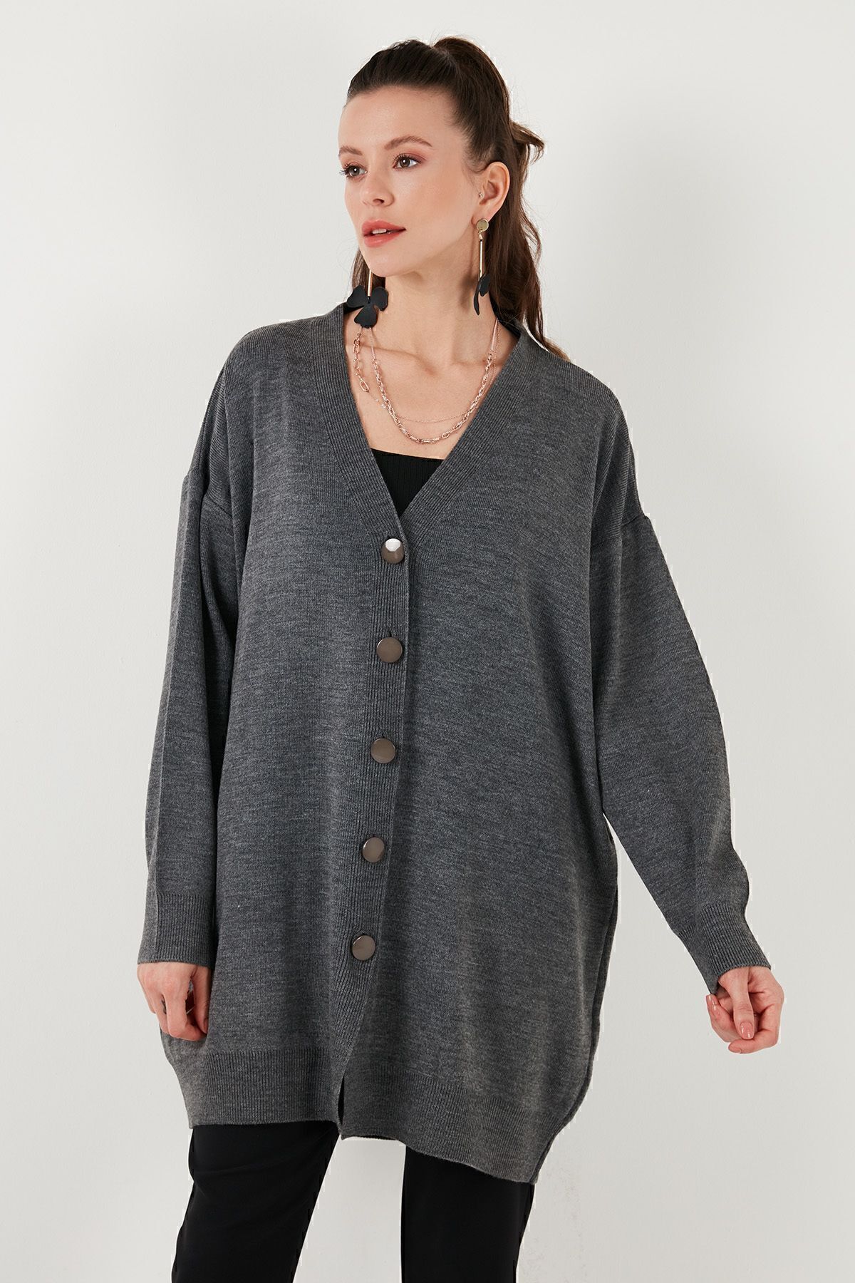 Lela-Cardigan de tricotaj cu decolteu în V - cu nasturi, CARDIGAN 4616031 4