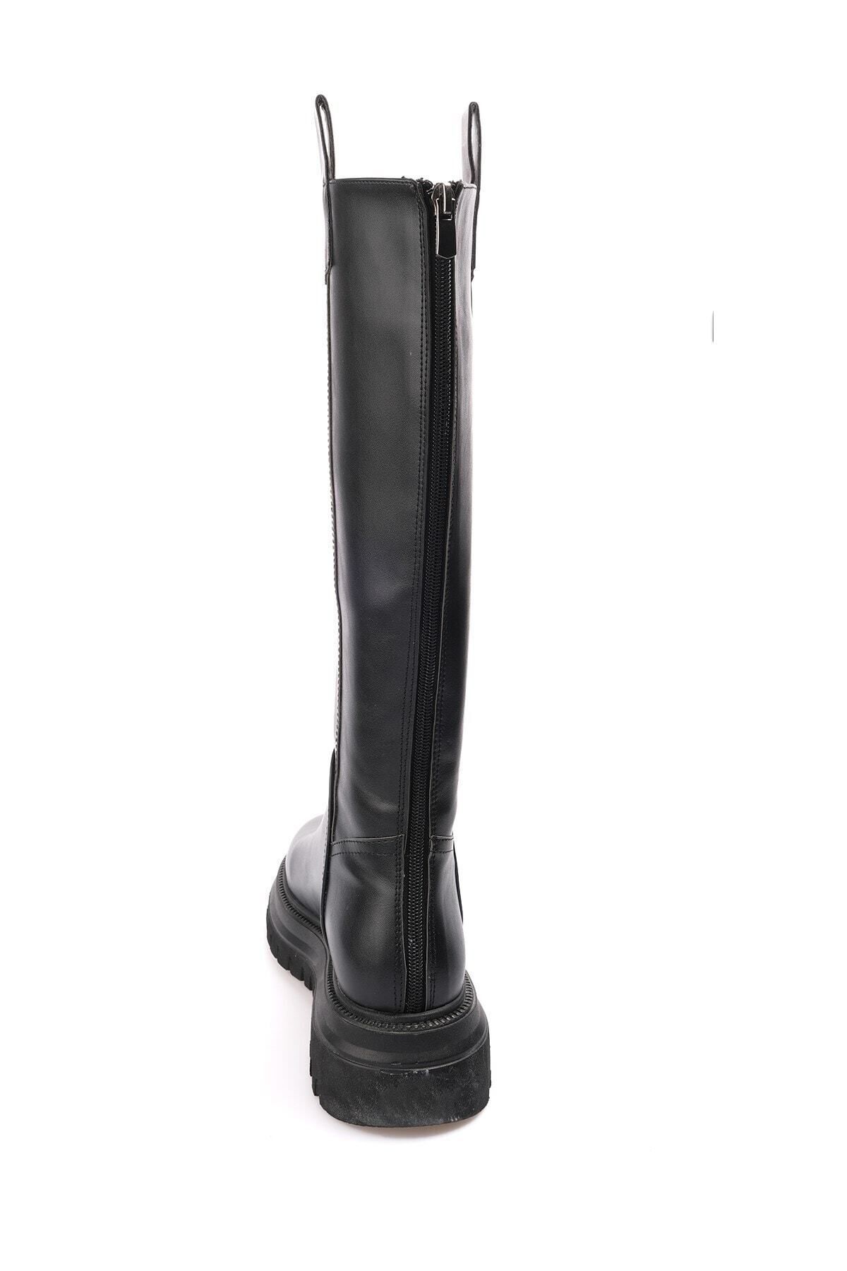 Mio Gusto-Schwarze, pelzgefütterte Damenstiefel aus Leder mit Reißverschluss hinten 5
