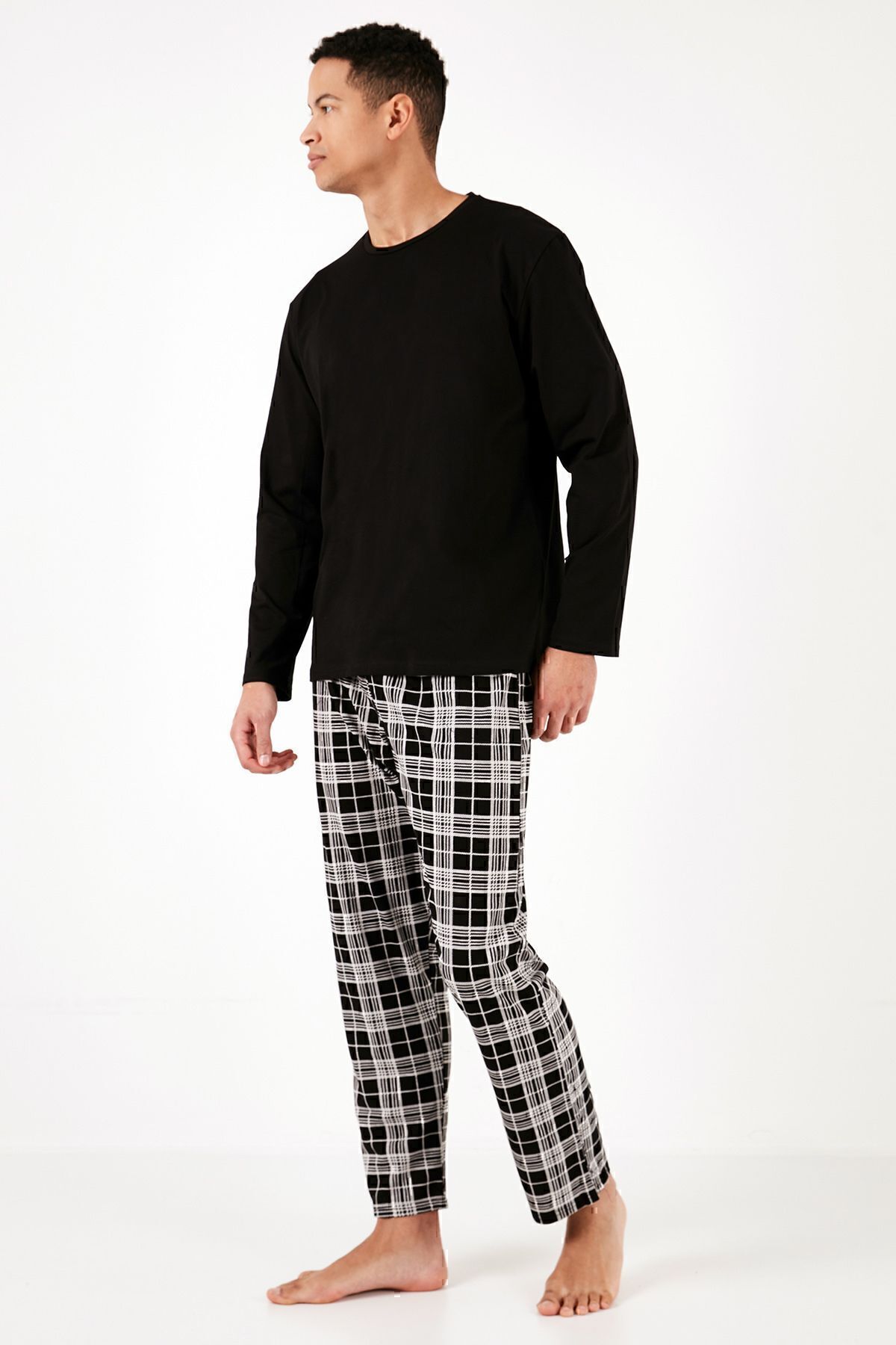 Buratti-Set de pijamale cu mânecă lungă, bumbac în carouri, cu tăiere obișnuită, set de pijamale pentru bărbați6572005 6