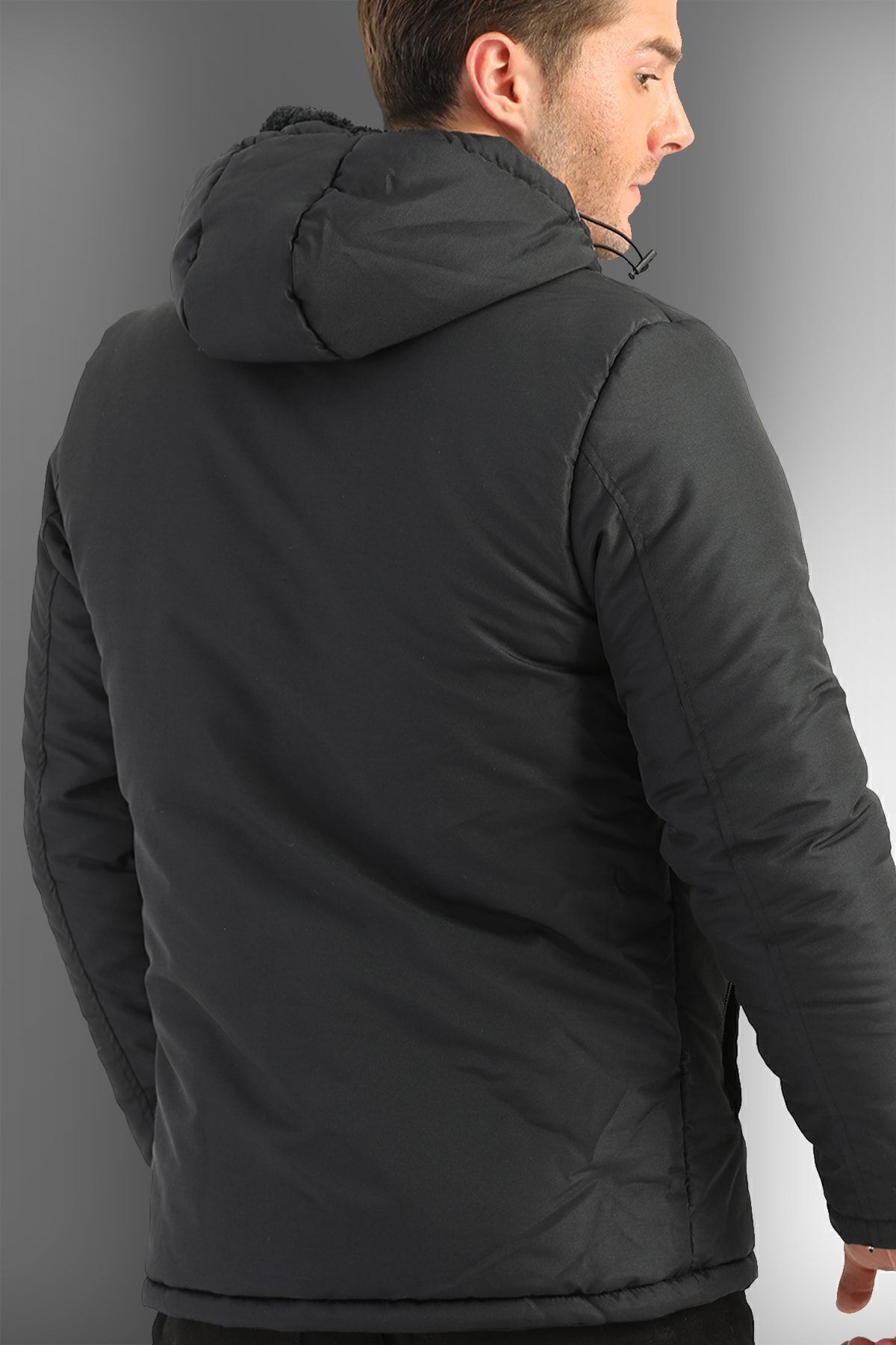 D1fference-Herren Schwarz Schiefen Kapuze Winddicht Sport Winter Mäntel & Mäntel & Parka 7