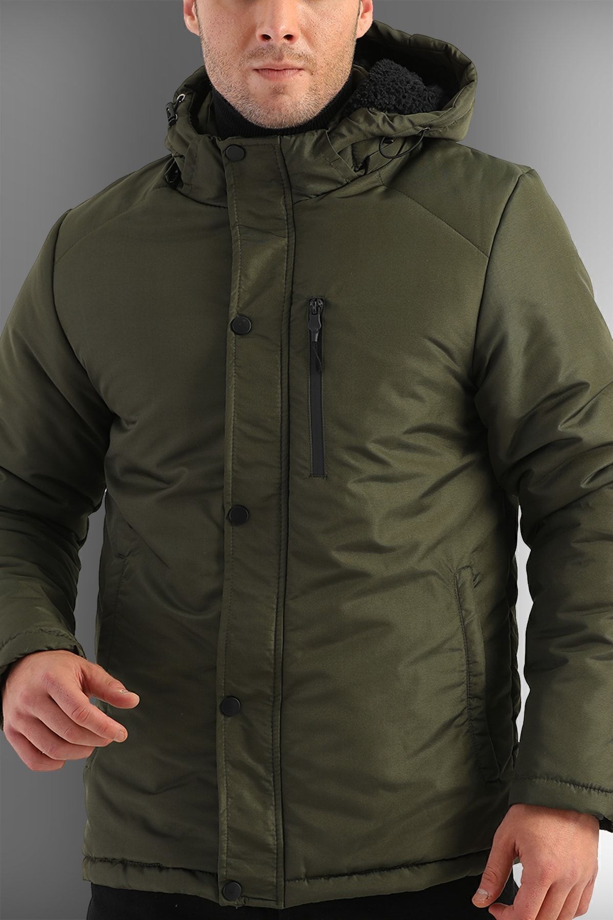 D1fference-Pánske športové zimné kabáty, kabáty a parky s kapucňou a kapucňou v Khaki Outlet 6