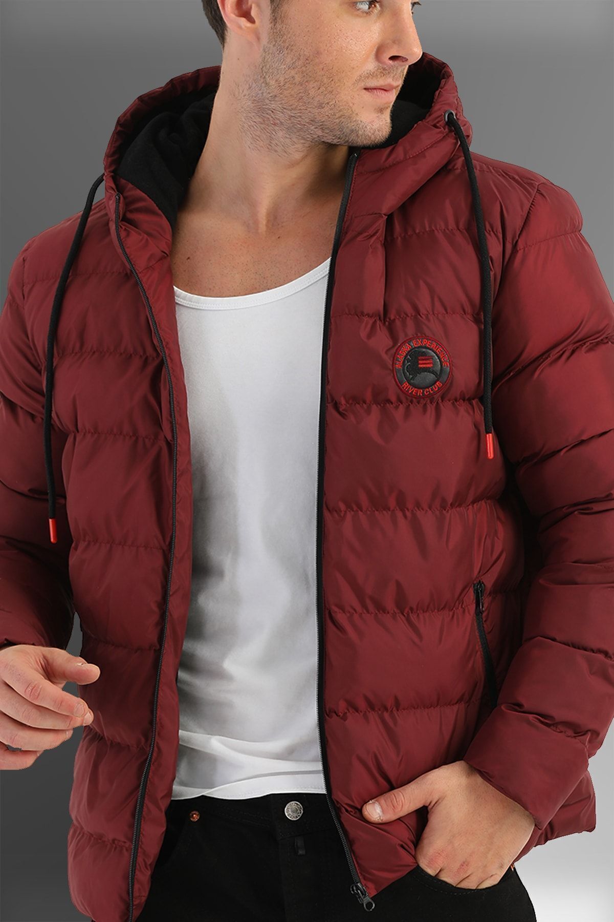 D1fference-Herren-Winter-Pufferjacke aus rotem Fleece mit wasser- und winddichter Kapuze 3