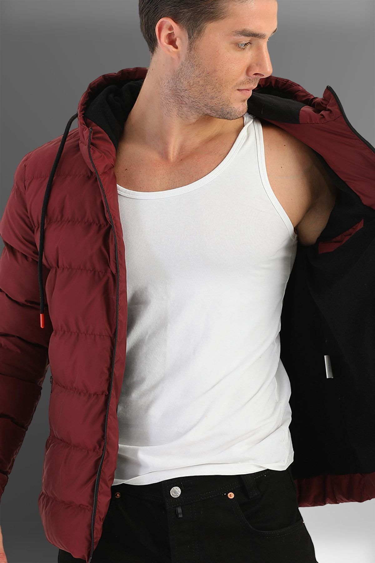 D1fference-Herren-Winter-Pufferjacke aus rotem Fleece mit wasser- und winddichter Kapuze 4